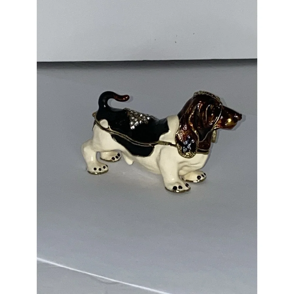 Basset‎ Hound Dog Trinket Box Enamel Crystal Hinged Lid Jeweled Collection